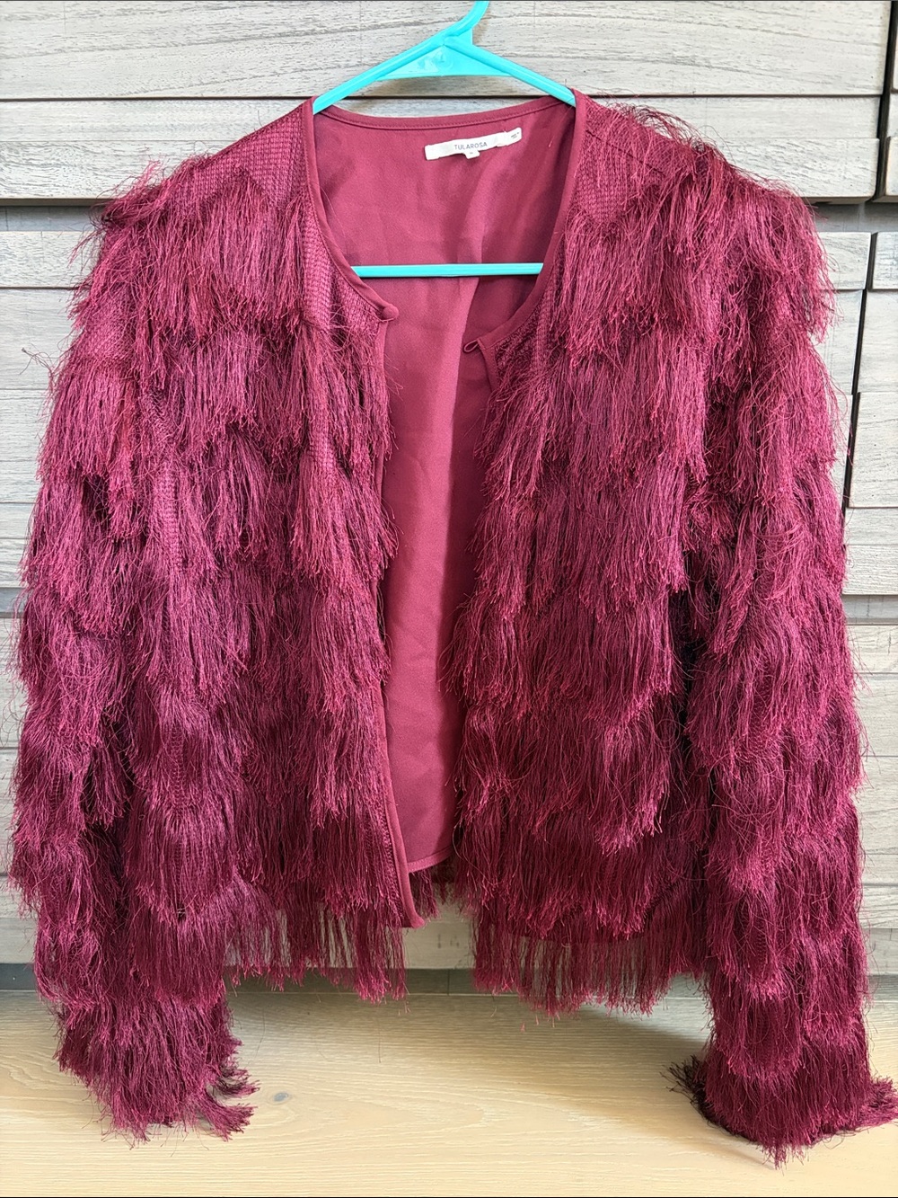 Talbots Faux-Fur Fringe Open Cardigan - Wine